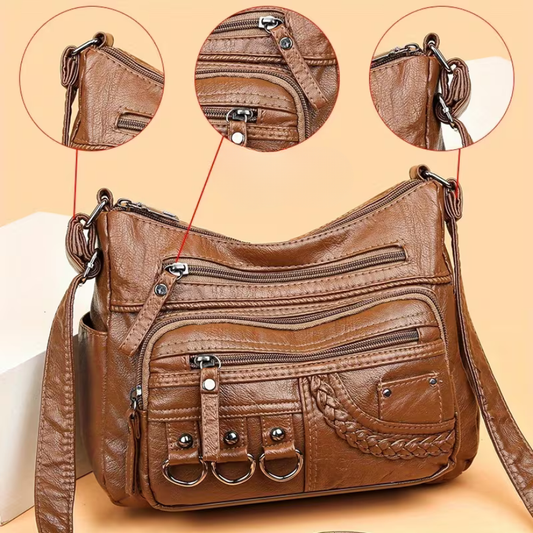 Elara | Grote Schoudertas van Echt Leer met Meerdere Vakken