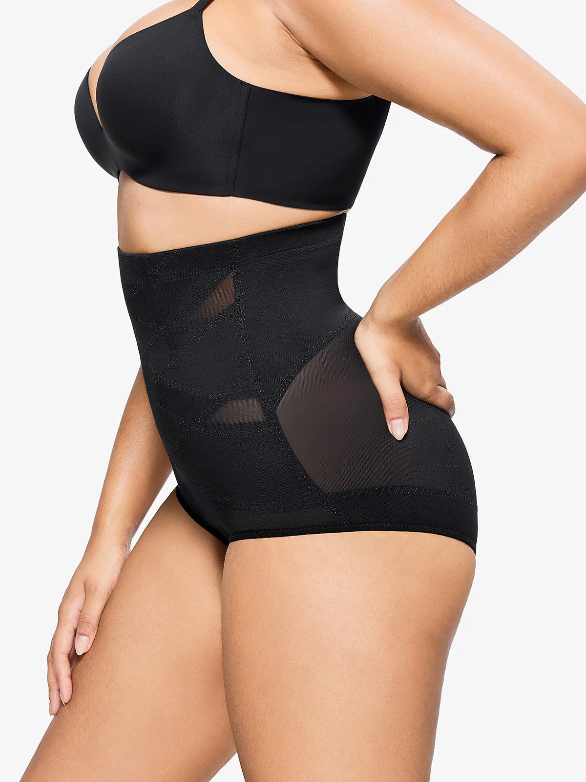 Cueca Modeladora de Cintura Alta com Barbatanas de Aço