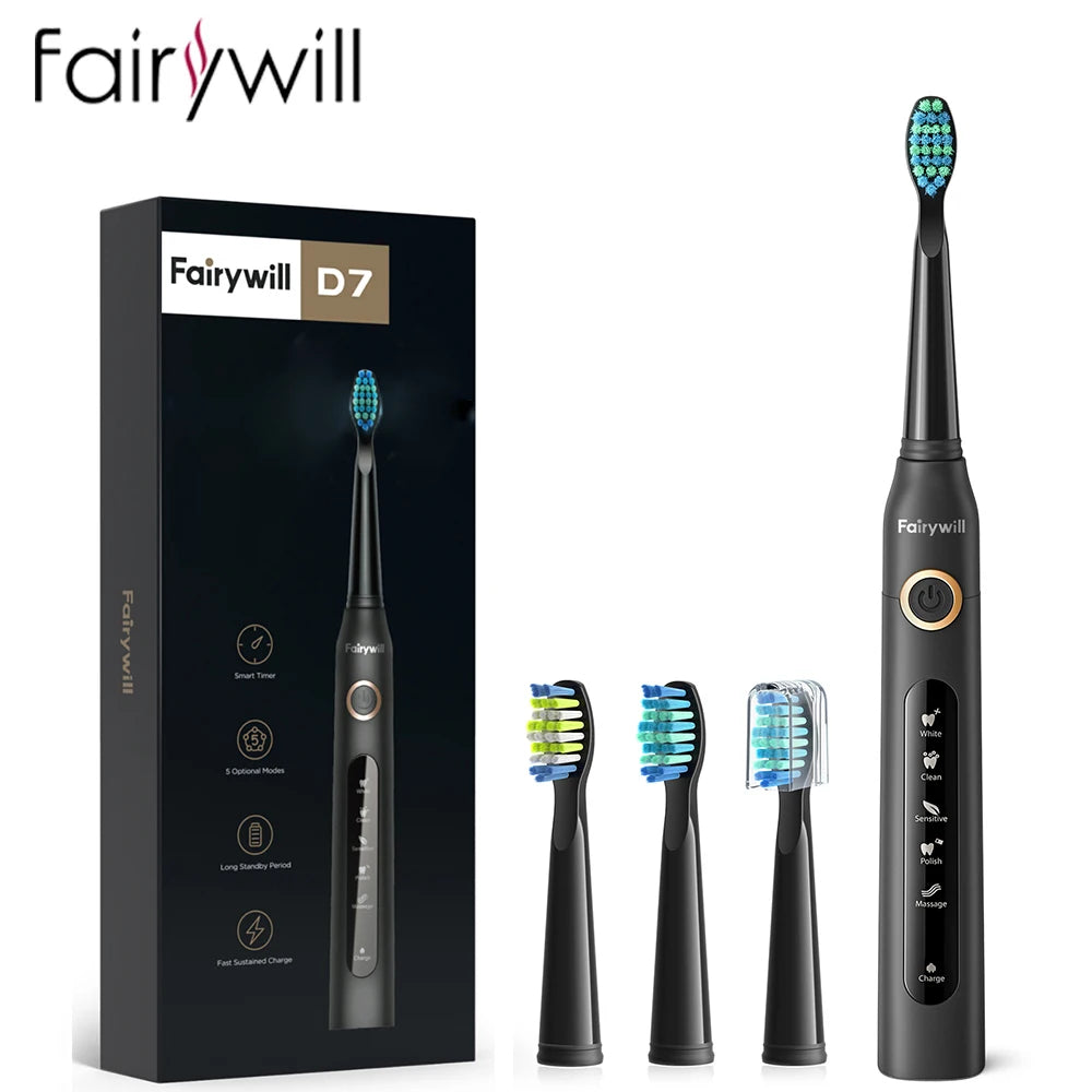 Fairywill Electric Sonic Toothbrush USB Charge FW-507 Rechargeable Waterproof Electronic Tooth Brushes Replacement Heads Adult