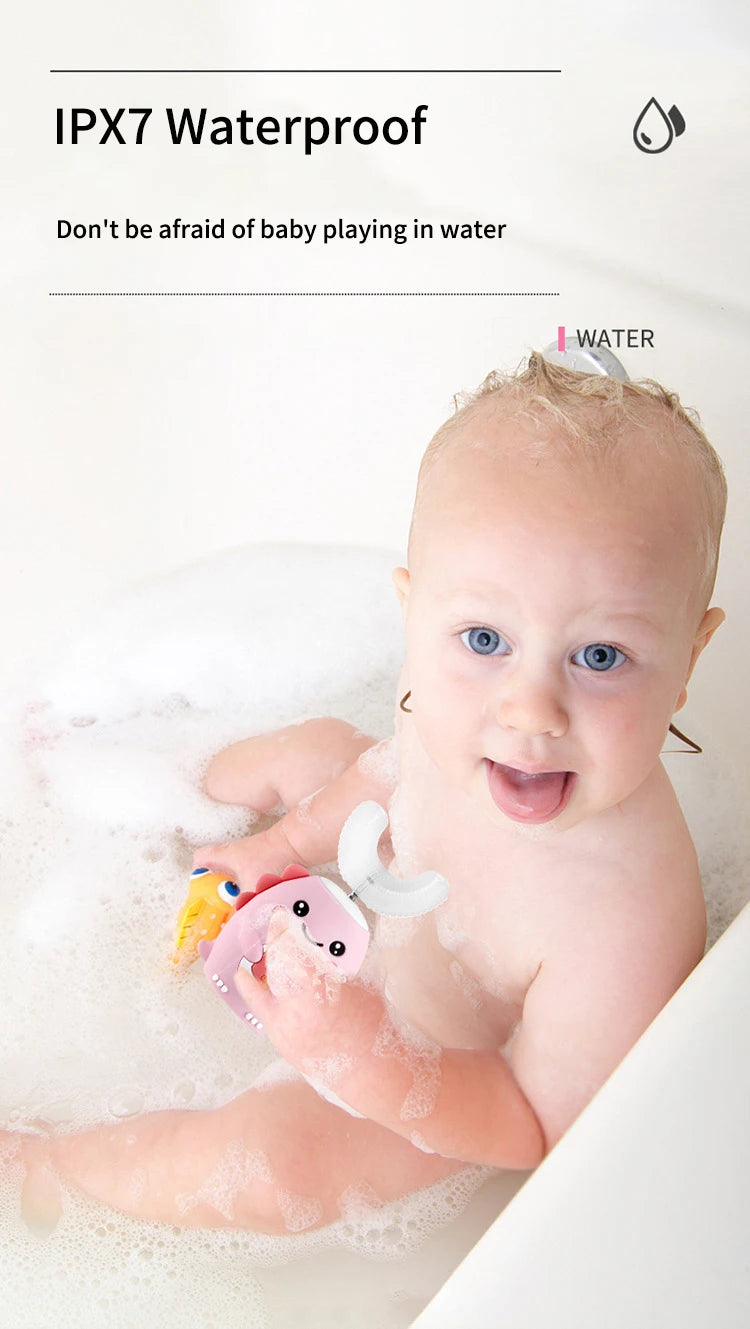 360° Sonic Electric Toothbrush for Kids Children U Shape Automatic Silicone Tooth Brush Smart Timer Rechargeable Blue Light IPX7